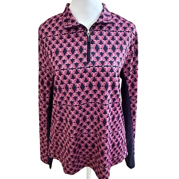PGA Tour Women's Medium Bird Pattern Long Sleeve 1/4 Zip Gold Shirt - Picture 1 of 5